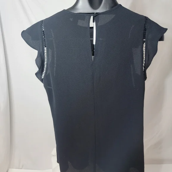 Michael Kors Black Detailed Ruffle Capped Sleeve Size M - Picture 3 of 5